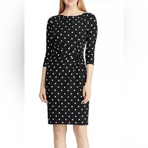 Ralph Lauren Black and White Poka Dot Sheath Dress with 3/4 Sleeves - 4